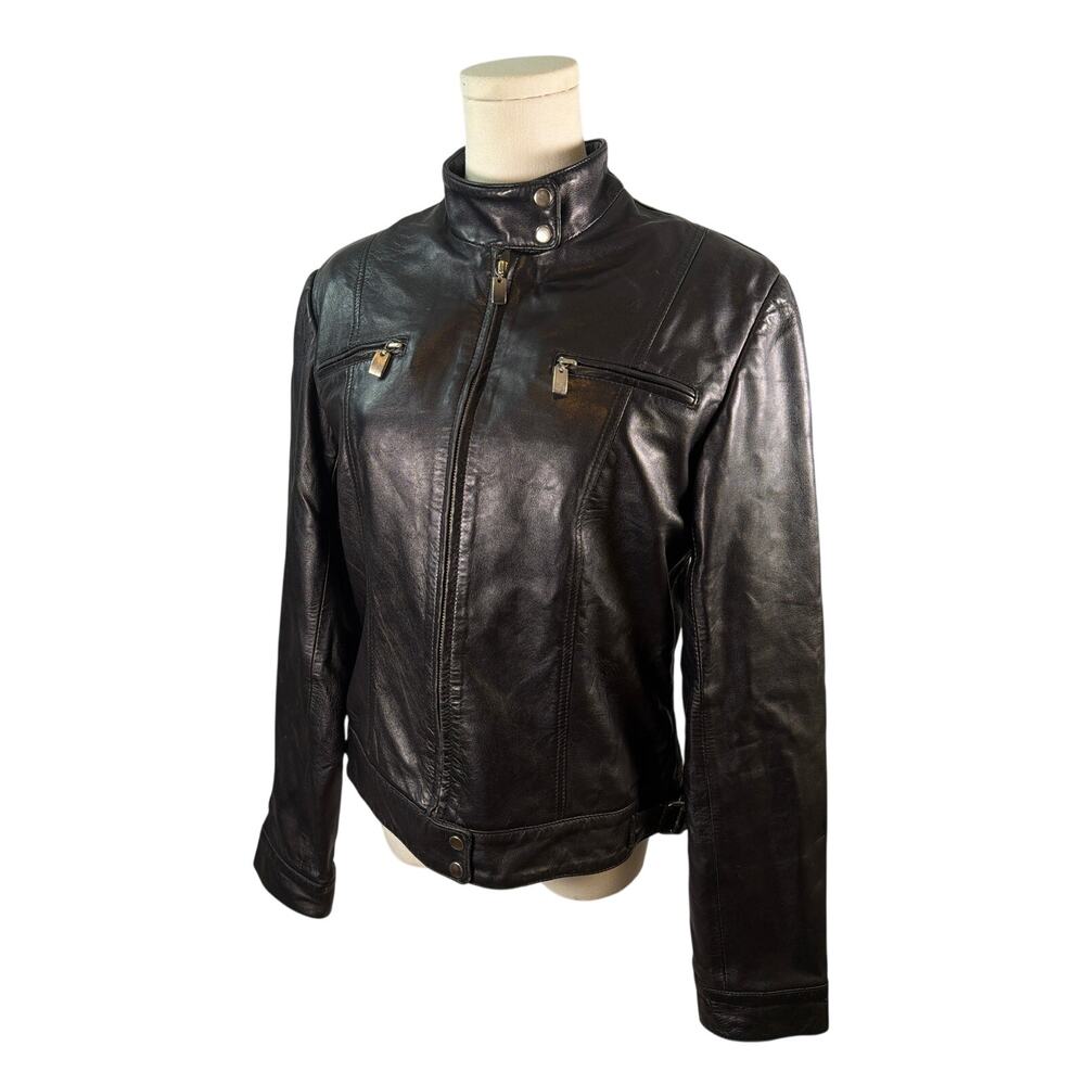 Hugo Buscati Black Leather Moto Jacket Medium Grunge Y2K Biker Indie Sleaze Punk